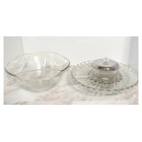 LAZY SUSAN AND GLASS SERVING BOWL