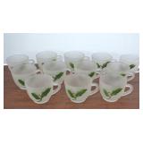 (12) FROSTED HOLIDAY CUPS W/ HOLLY IMPRINT