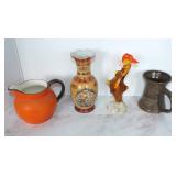 ART GLASS ROOSTER, VASE, MUG, PITCHER