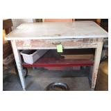 VINTAGE ENAMEL TOP TABLE WITH DRAWER