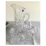 VINTAGE CUT GLASS PITCHER CREAMER AND SUGAR