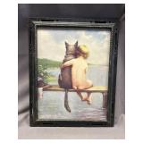 VINTAGE 16.25 x 13.25 INCH LITTLE BOY WITH DOG