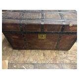 VINTAGE 32 x 18 INCH WOOD AND METAL TRUNK