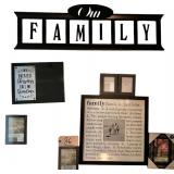 LOT OF ASSORTED FRAMES: 2 “FAMILY”, 5 NEW IN BOX PICTURE FRAMES, “MY GREATEST BLESSINGS CALL ME GRANDMA” WALL HANGING