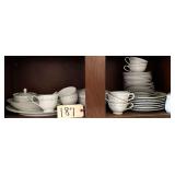 APPROX. 39 PCS. ROYAL SWIRL FINE CHINA JAPAN TO INCLUDE CREAMER, SUGAR BOWL, DINNER PLATES, DESSERT PLATES, CUPS, SAUCERS, SALT & PEPPER, PLATTER, SERVING BOWL, BOWL W/ LID, ETC.