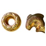 TWO VINTAGE COPPER JELLO MOLDS: ONE FISH, ONE BUNDT