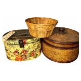 ROUND WOVEN BASKET, ROUND WOVEN STORAGE BOX W/ LID, OVULAR FLORAL CARRYING CASE