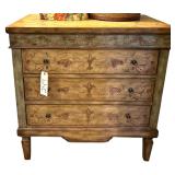 VANGUARD FURNITURE FLORAL WOODEN DECORATIVE 3-DRAWER CHEST - APPROX. 34” WIDE X 19” DEEP X 35” TALL