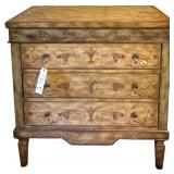 VANGUARD FURNITURE FLORAL WOODEN DECORATIVE 3-DRAWER CHEST - APPROX. 34” WIDE X 19” DEEP X 35” TALL