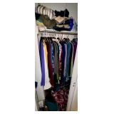 CLOSET LOT W/ MOSTLY LADIES’ CLOTHING: DENIM BLUE JEANS, SHIRTS, ETC.; 2 WALKERS - PAINT NOT INCLUDED