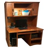 WOODEN COMPUTER DESK TO INCLUDE DELL INSPIRON DESKTOP COMPUTER W/ ACER MONITOR, LOGITECH MOUSE, AND LOGITECH KEYBOARD - LAMP & ORGANIZERS NOT INCLUDED