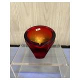 Atomic Era Viking Glass Orb Ruby Red Ashtray-Heavy