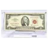 1963 Red Seal $2 Legal Tender Banknote + Display