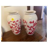 TWO RED AND WHITE VASES