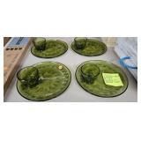 GREEN INDIANA GLASS SNACK SET VINTAGE