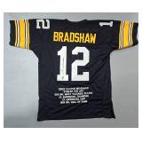 Terry Bradshaw HOF Pittsburgh Steelers Autographed Jersey, With Stats, Hologram Sticker, Size XL