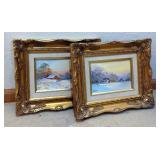 Winter Scenes Oil Painting On Canvas, Signed Boots, Framed And Matted, 13.5" x 10.5", Qty 2 