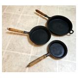 Cast Iron Skillets With Wood Handles, Qty 3, Includes, 6", 8" and 10"