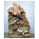 Bass Freestanding Taxidermy, Appearing Against Dirt And Rocky Surface, Approx 38" x 30" x 14", One F