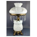 Milk Glass Victorian Style Table Lamp With Crystal Chandeliers, 24"