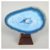 Brazilian Agate Slice On Wooden Display Stand, 8x5.25" 