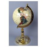 Spinning Gemstone Globe With Abalone Shell, Mother Of Pearl, Tree Agate, Petrified Wood, Sandstone, 