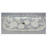 Crystal Glass Studios Frosted Floral Dish, 7.5" x 15.5"