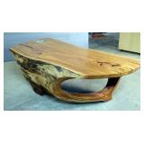 Blue Gum Eucalyptus Live Edge Coffee Table, 18" x 71" x 30", Named "Black Snake Hole", Carved From 1