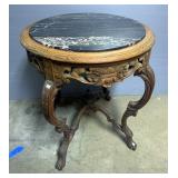 Round Marble Top Carved Wood Parlor/Accent Table, 30" x 26"