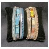 Ladies Bejeweled Leather Magnetic Cuff Bracelets, Qty 2