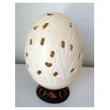 Hand Carved Genuine Ostrich Egg, African Savanah Wildlife Depictions, With Hand Carved Stand