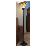 Torchiere 70" Floor Lamp With Stained Glass Shade, Powers On