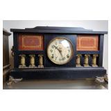 Ingraham Mantle Clock With Claw Feet, Includes Key, 11" x 20" x 5.5", One Lion Ring Missing