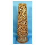 Hand Carved Teak Wood Pedestaled Vase, 15" Tall, Made In Siam