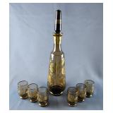 Bohemia Glass Decanter With Stopper, 16" And 6 Matching Glasses, 3"