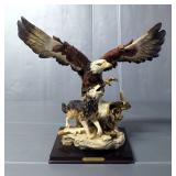 Di Capoli Collection Eagle With Wolf Resin Statue On Wood Base, 15" x 17" 