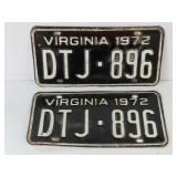 Pair of Virginia License Plates 1972