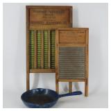 2 Washboards & Enameled Skillet