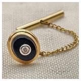 14K Gold Tie Tack Onyx & Diamond