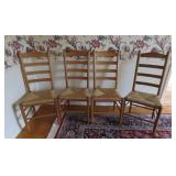 4 Oak Slat Back Chairs with Rush Seats