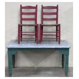 Galvanized Top Table w/2 Painted Chairs