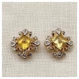 10K Gold Earrings Yellow Beryl & Diamonds