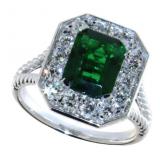 Emerald Cut 3.02 ct Emerald & VS Lab Diamond Ring