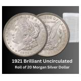 1921 Choice Uncirculated Morgan Silver Dollar Roll
