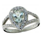 Pear Cut Natural Green Amethyst & Diamond Ring