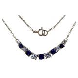 Quality Blue & White Sapphire Bar Necklace