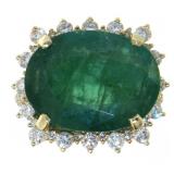 14kt Gold 14.27 ct Natural Emerald & Diamond Ring