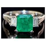 Platinum 2.32 ct Natural Emerald & Diamond Ring