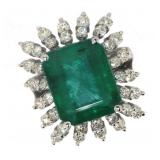 14k Gold 9.61 ct Natural Emerald & Diamond Ring