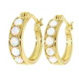 Beautiful White Opal Huggie Hoop Earrings